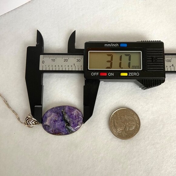 Sterling Silver 925 Oval Bezel Set Purple Charoite Pendant Necklace 22" Chain - Picture 14 of 16